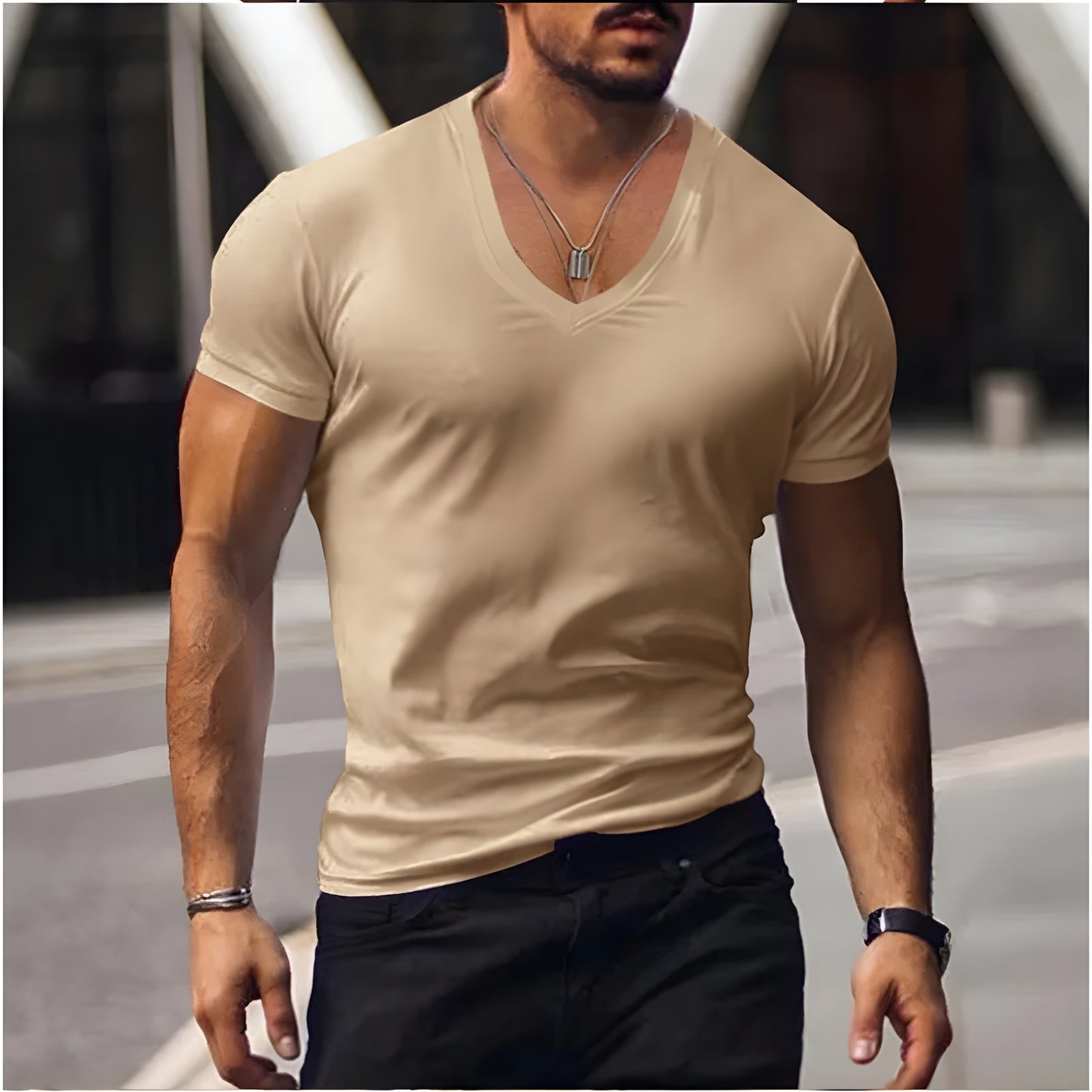 Lukas™ | Herrars avslappnade T-shirt med V-ringning