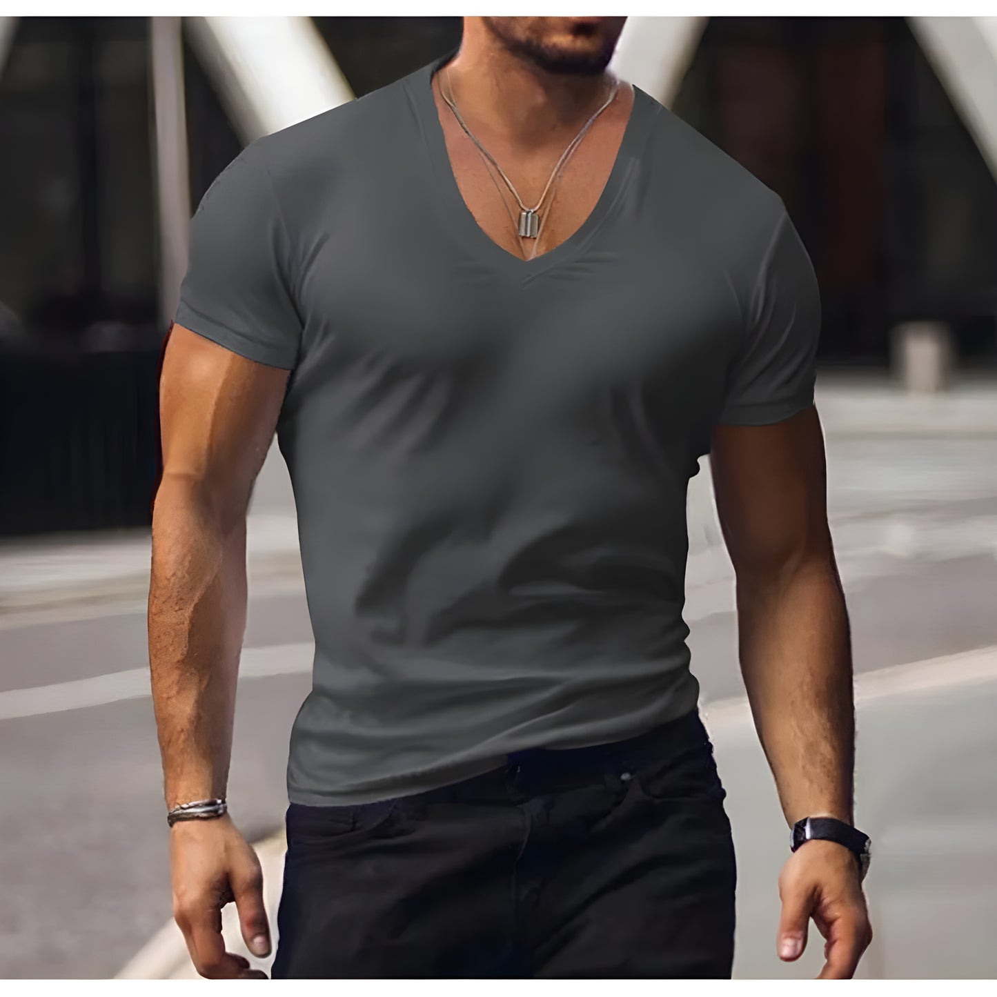 Lukas™ | Herrars avslappnade T-shirt med V-ringning
