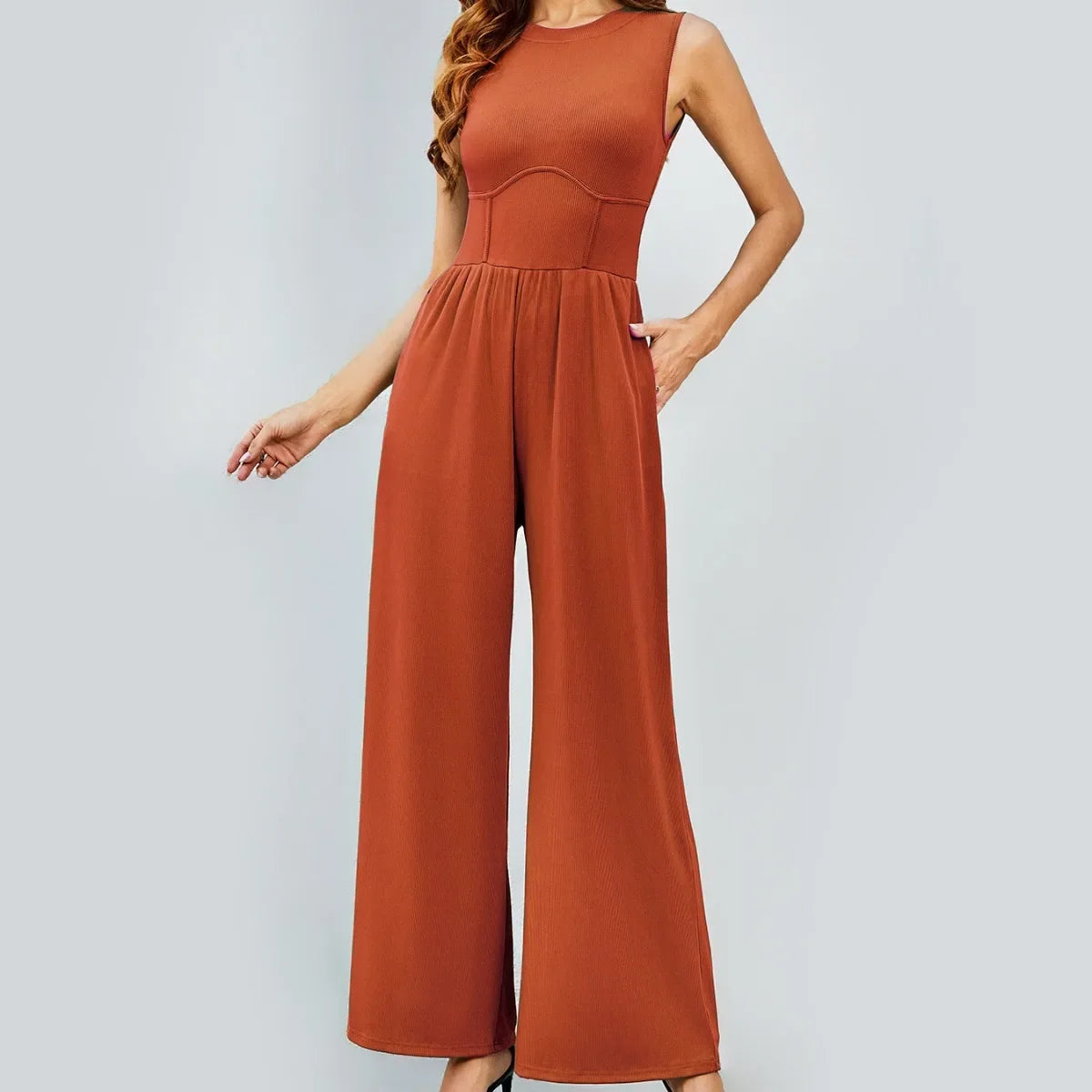 Elara™ | Enfärgad ärmlös jumpsuit med vida ben