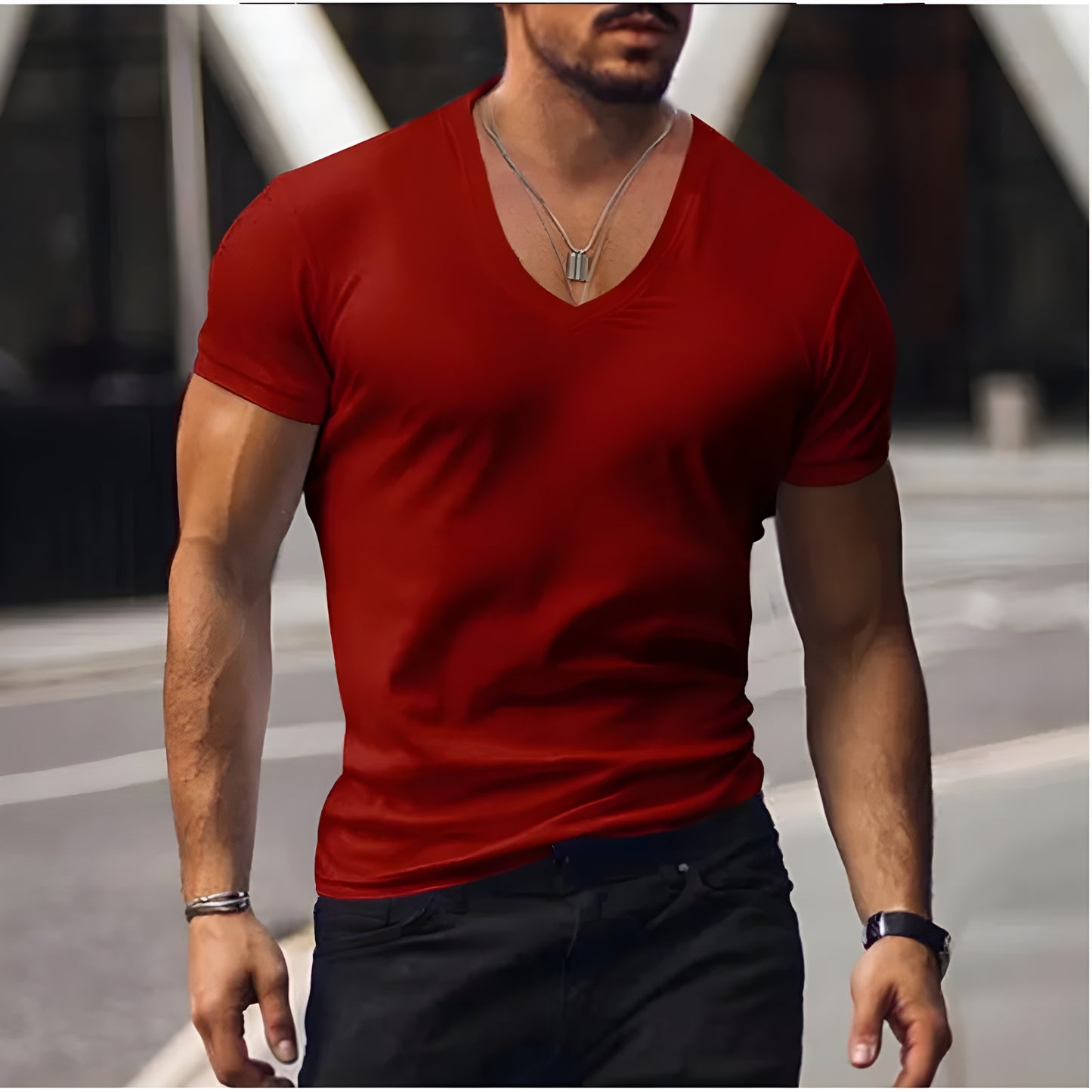 Lukas™ | Herrars avslappnade T-shirt med V-ringning