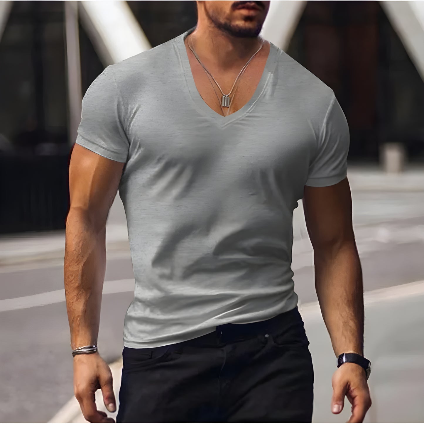 Lukas™ | Herrars avslappnade T-shirt med V-ringning