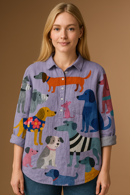 Singrid ™ - Trendig blus med hundmotiv